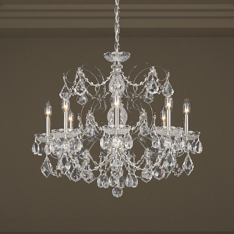 Century 8 - Light Candle Style Chandelier, Black pearl, Heritage Handcut Crystal Clear