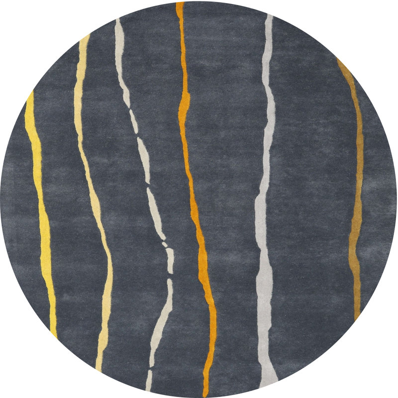 Tapis abstrait gris / jaune Adalet, Rond 8 pi