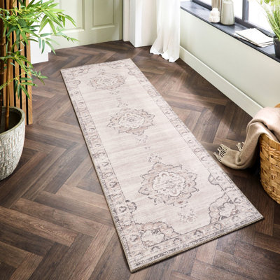 Pavillon de jardin majestueux 7 po Tapis X 9 10, envers en velours et en jute, teinture douce et médaillon pour animal de compagnie - avec un look fait à la main, pour des espaces élégants