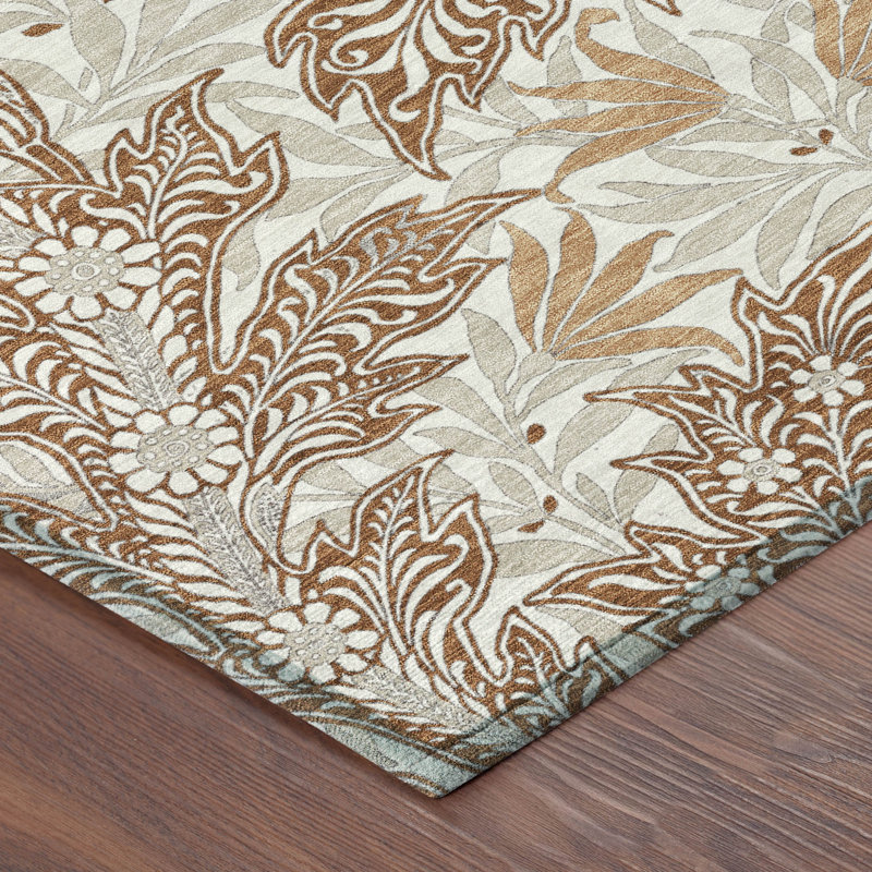 Machine Washable Indoor/Outdoor Chantille ACN2753 Botanical Rug, 2'3" x 7'6" Runner, Paprika