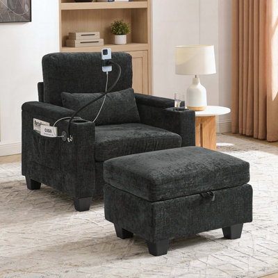 Canapé inclinable simple avec port USB, repose-pieds et support pour téléphone
