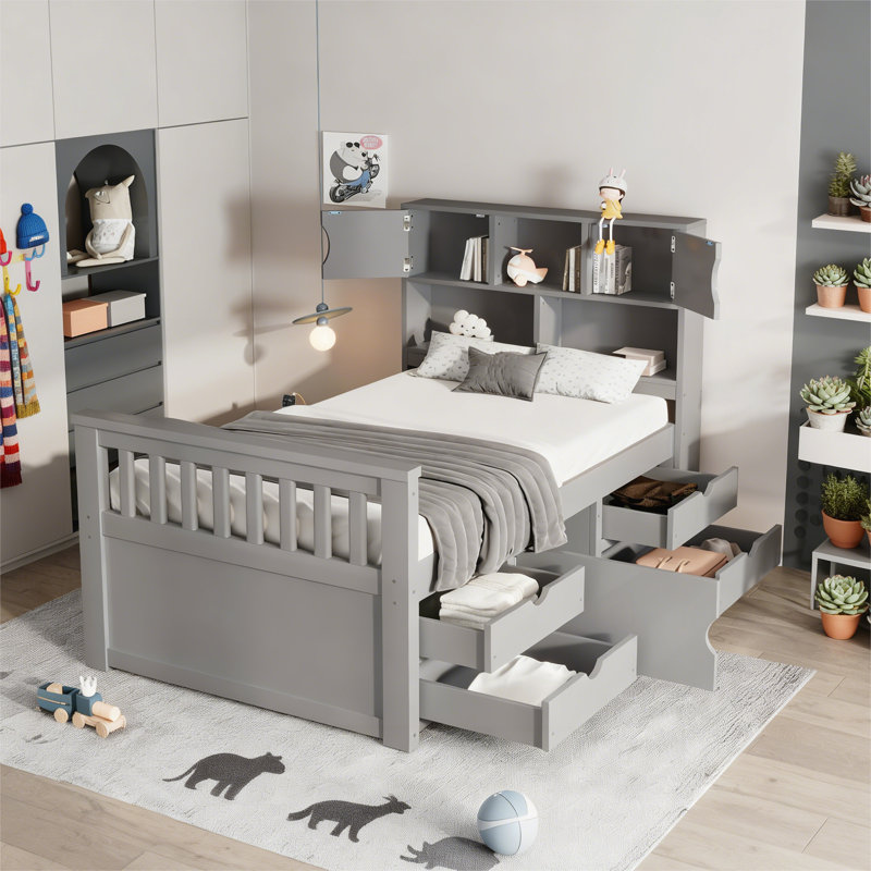 Base de lit plateforme simple avec rangement, gris