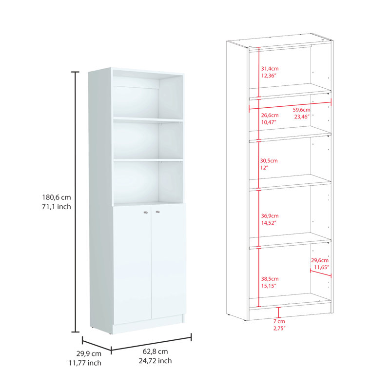 Ensemble de bibliothèque trois pièces, d'une largeur de 74 po avec 13 tablettes et une armoire à deux portes, ensemble de salon
