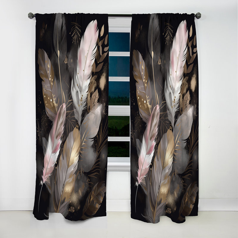 Plume rose Boho Majesty III - rideau en plumes glamour - rideau occultant à motif floral - 1 panneau, L 52 po x L 95 po