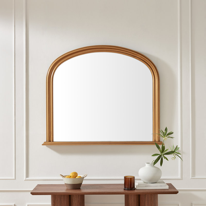 Cecil Solid Wood Freestanding Overmantle Arch Mirror - Modern Regency Design, Gold