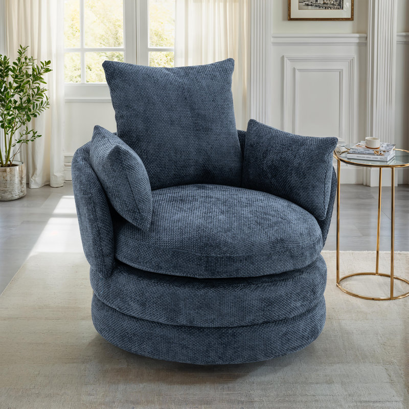 Upholstered Swivel Barrel Chair, Solo Blue Chenille 