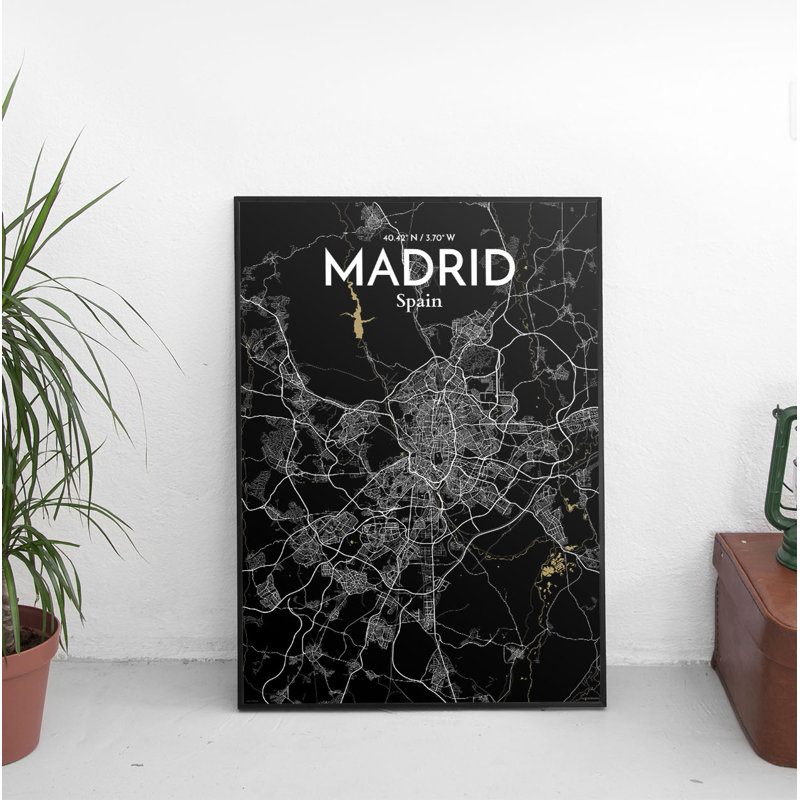 Madrid City Map 1 Piece Wall Art, 91.4cm H x 61cm W x 0.13cm D