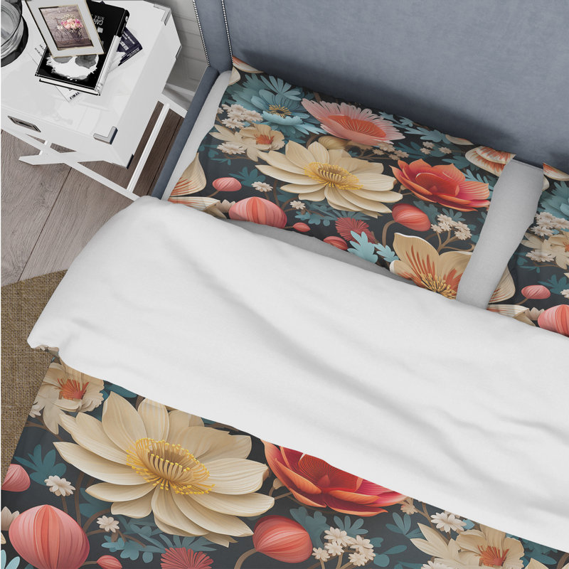 Ensemble de housse de couette à motif floral Coastal Dreams, Housse de couette pour très grand lit et 2 très