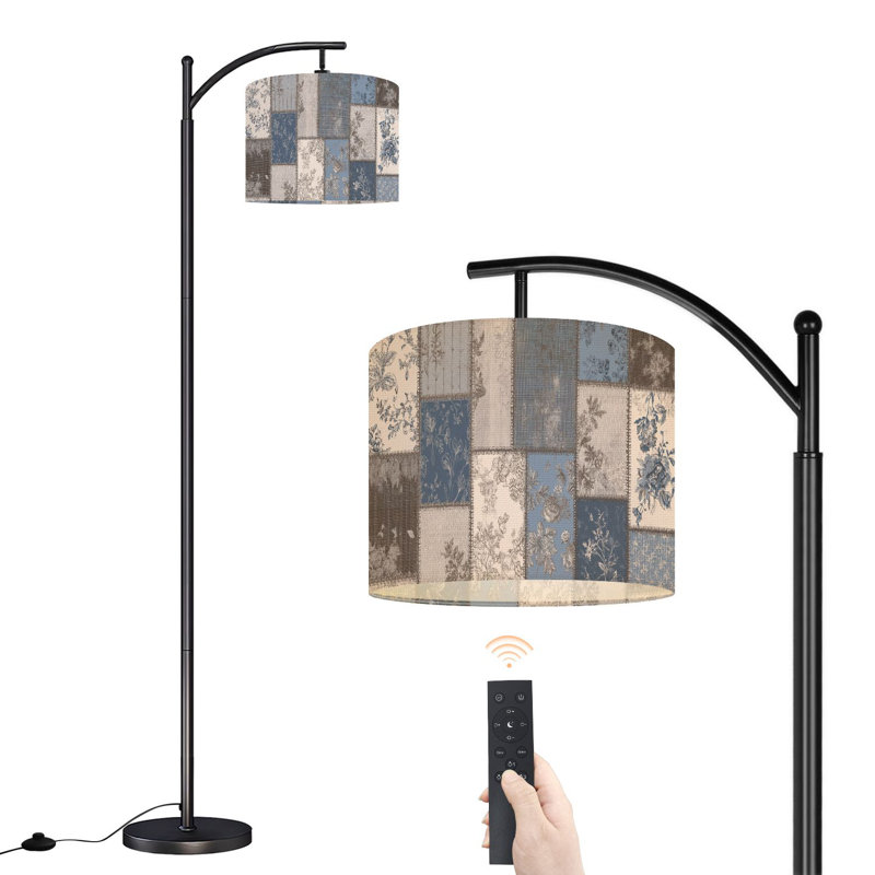 Lampe sur pied Arc avec abat-jour réglable Patchwork rétro bleu Beige