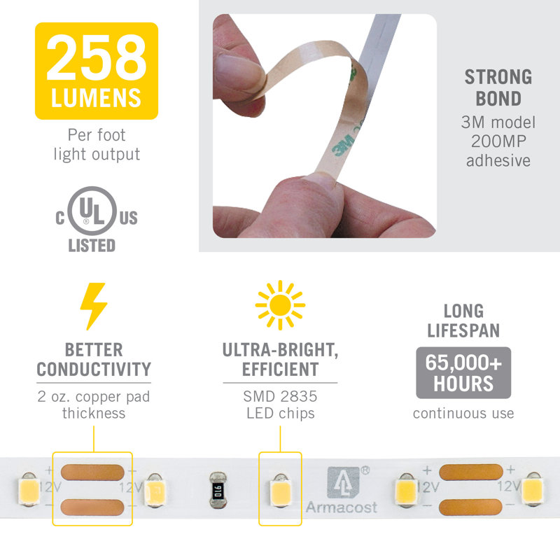 RibbonFlex Pro, 12 V, 6 500 K, 60 DEL / M, IP20, bande de lumière sous l'armoire 5 M, 16,4 pi, 6 500 K
