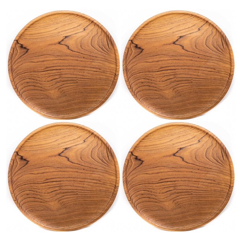 Assiette ronde en bois de teck - Jumbo (ensemble de 4)
