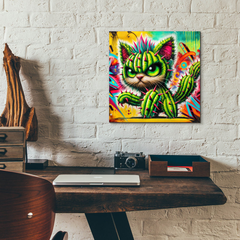  'Catctus Cat' by Rey Klimt Acrylic Glass Wall Art, 36" x 36", H 12 po x l 12 po x P 0,13 po