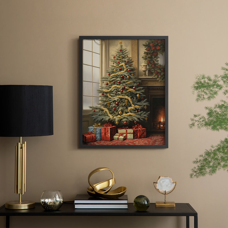 Reproduction d'art encadrée de Noël des Fêtes de Noël - bois massif, H 11 po x l 9 po, Noir, noir, noir, noir