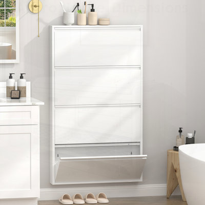 Wall-Mounted Metal Shoe Cabinet with 4 Flip Drawers, Slim and Hidden Storage for Entryway Organization