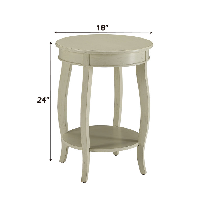 Table d'appoint antique avec rangement et tablette, Blanc antique