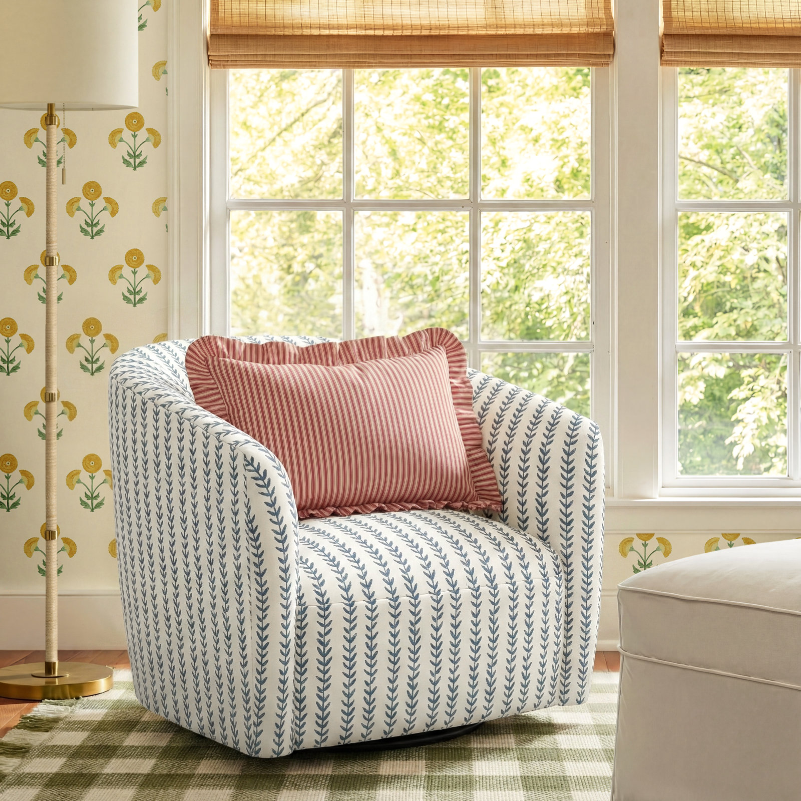 Marita Swivel Barrel Chair, Vine Stripe Dusty Blue