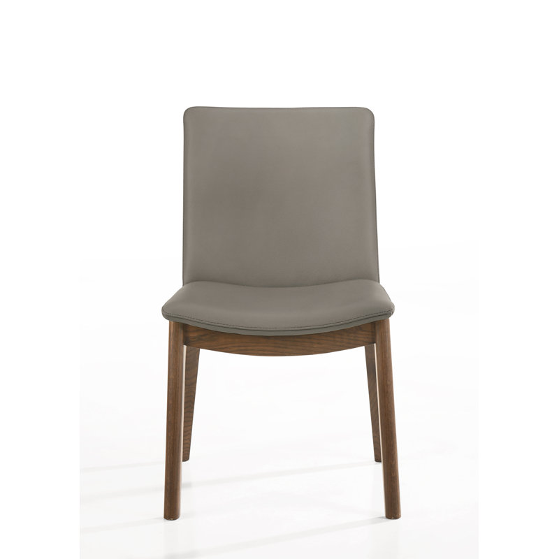 19'' H Genuine Leather Upholstered Side Chair, Light Gray