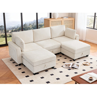 101" Modular Sectional Sofa With Storage, Oversized U Shape Convertible Cloud Sofa Sectional Couches For Living Room Comfy Chenille Deep Seat Couch With Chaise