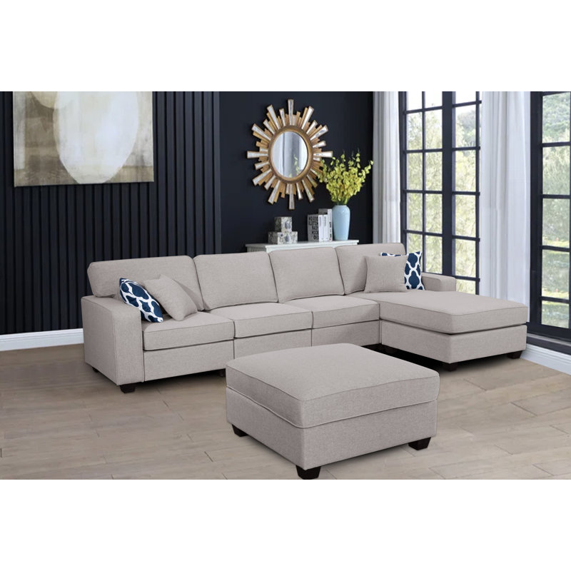 Glendalis Upholstered L-Shaped Sectional Reversible, Gray Polyester Blend