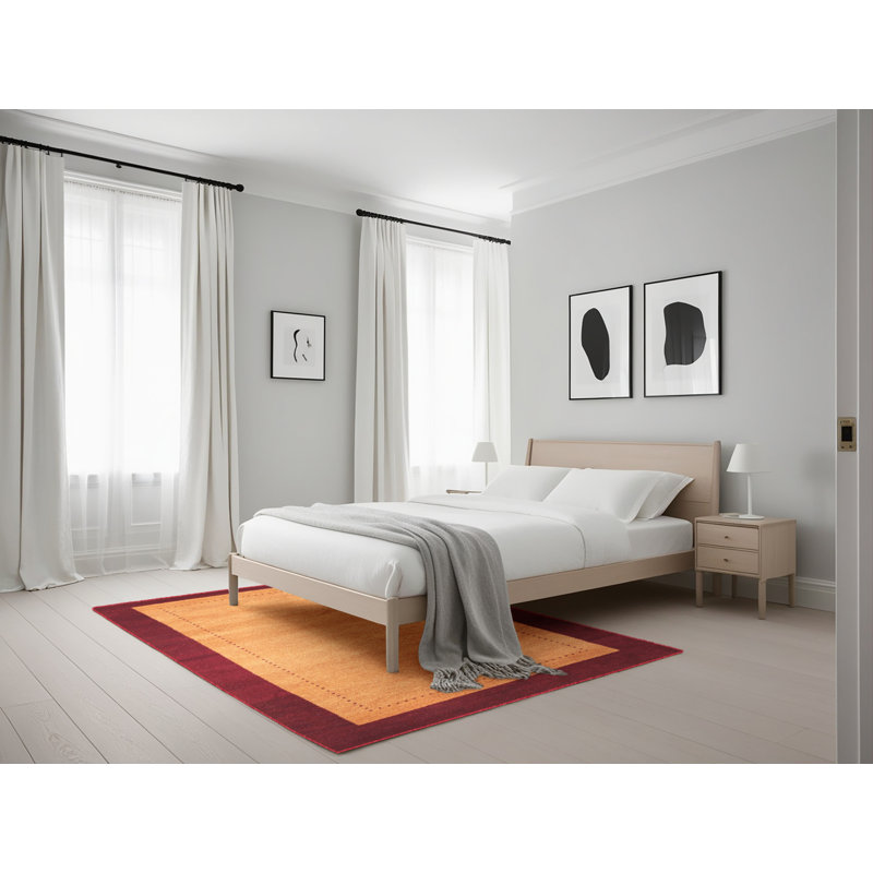 Tapis contemporain rouge / beige, Rectangle 5 pi x 7 pi
