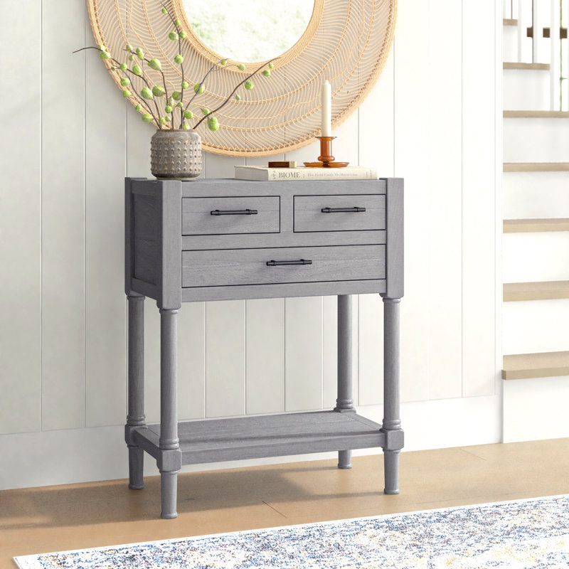 Gray Pine and Steel Console Table with Storage