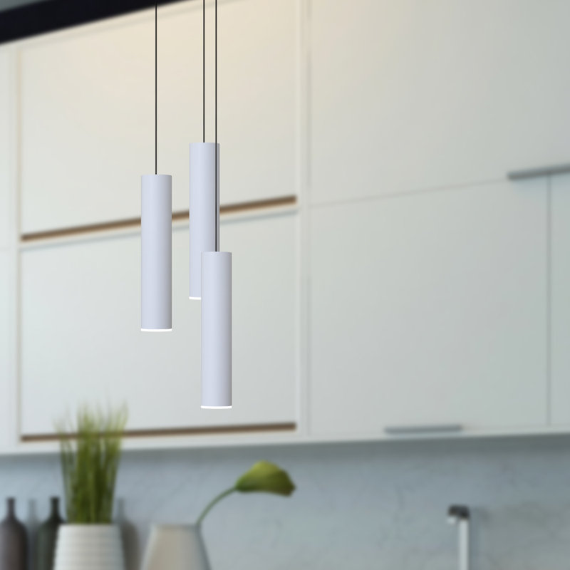 Luminaire suspendu cylindrique à 3 lumières Nevcivan, Blanc