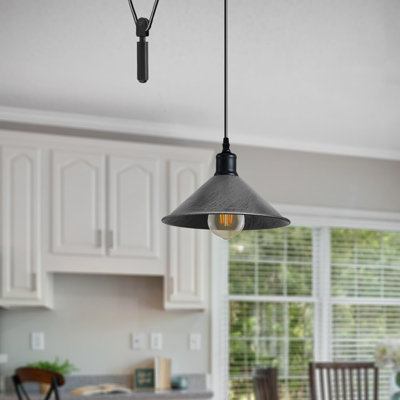 Luminaire suspendu industriel avec abat-jour conique en métal avec cordon de 2 m réglable E26 pour îlot de cuisine