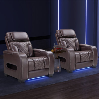 Fauteuil inclinable électrique double en similicuir de 37,4 po de largeur avec appui-tête réglable et éclairage d'ambiance (ensemble de 2)