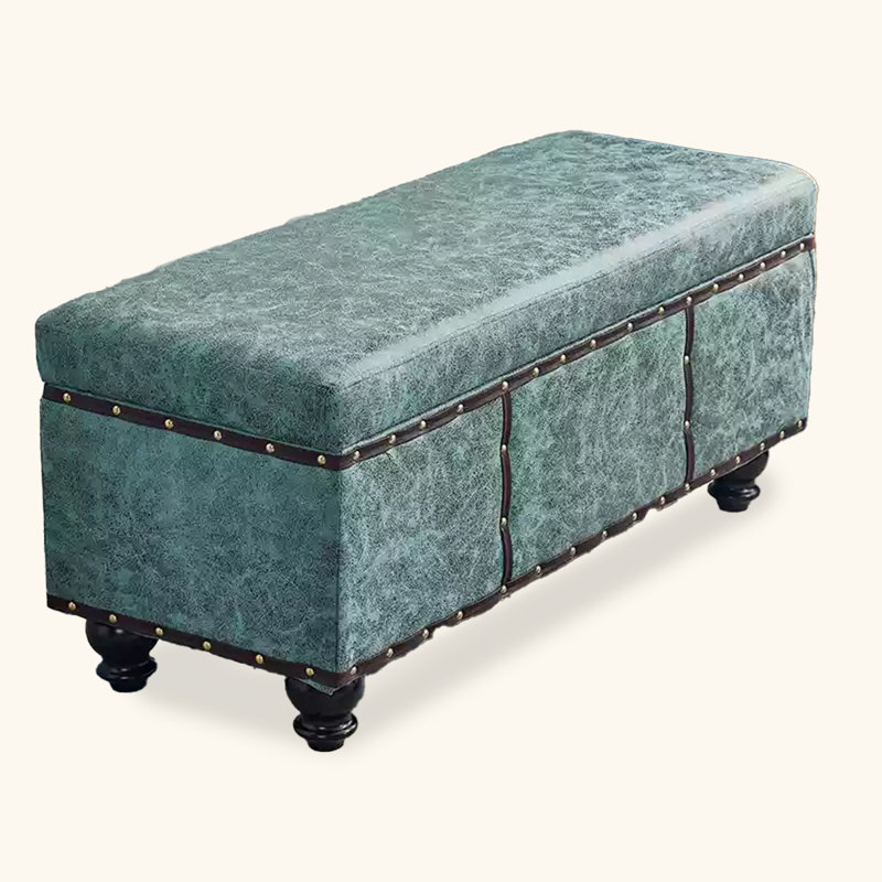 Repose-pieds avec rangement en microfibre, Bleu sarcelle clair