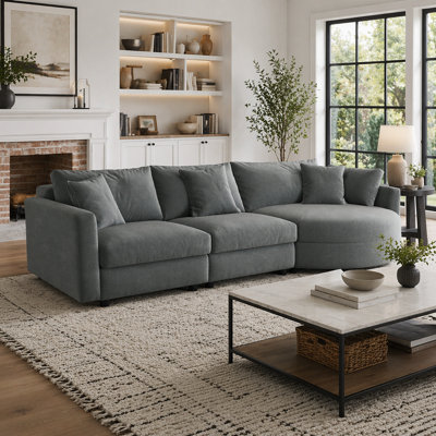 Canapé modulaire 107 pièces en tissu chenille de 107 po avec méridienne courbée et 3 coussins décoratifs - parfait pour les salons, les bureaux et les appartements