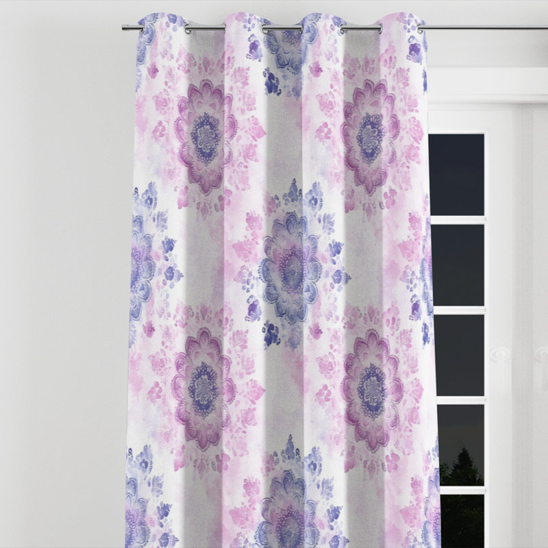 Moroccan Curtains for bedroom - Contemporary Boho Mandala Pastel Grommet Curtain - 1 Panel, 52" W x 90" L, Silver Grommets