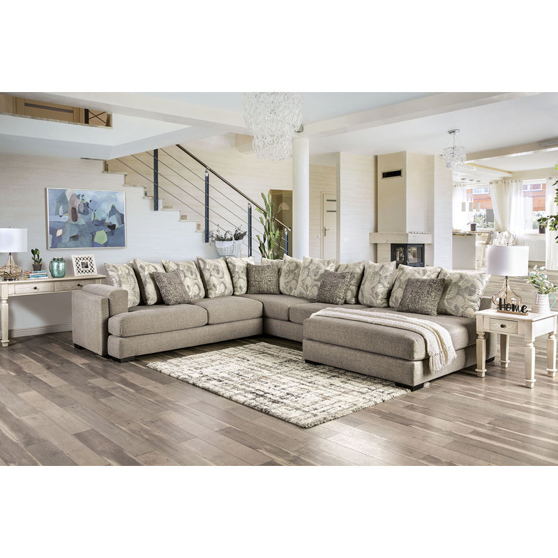 145.4" W Transitional Sectional, Light Gray