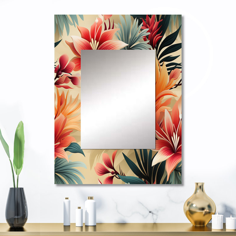 Motif botanique Brenesha, coucher de soleil tropical, grand miroir floral, 32 po x 24 po