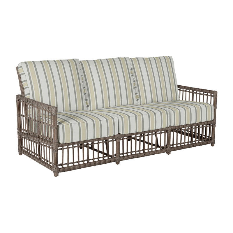 Newport 79" Wide Outdoor Wicker Patio Sofa with Cushions, Dove Sunbrella Linen, No Welt, Onyx