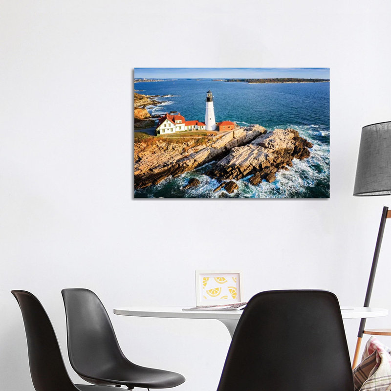 Aerial View Of Cape Elizabeth Lighthouse, Portland Maine - Wrapped Canvas Print, 66.04cm H x 101.6cm W x 1.91cm D