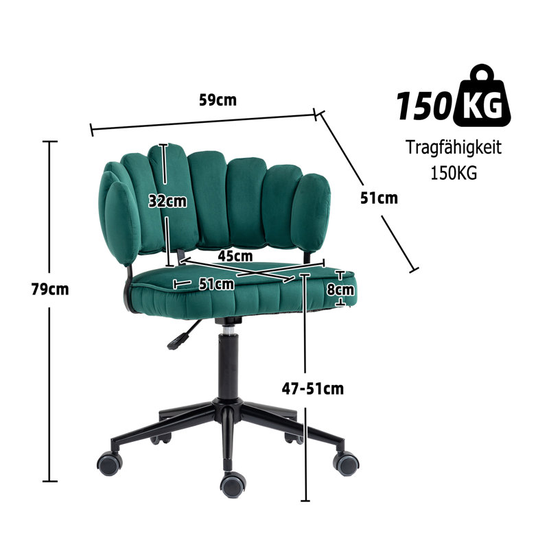 Berdeja Velvet Office Chair, Emerald