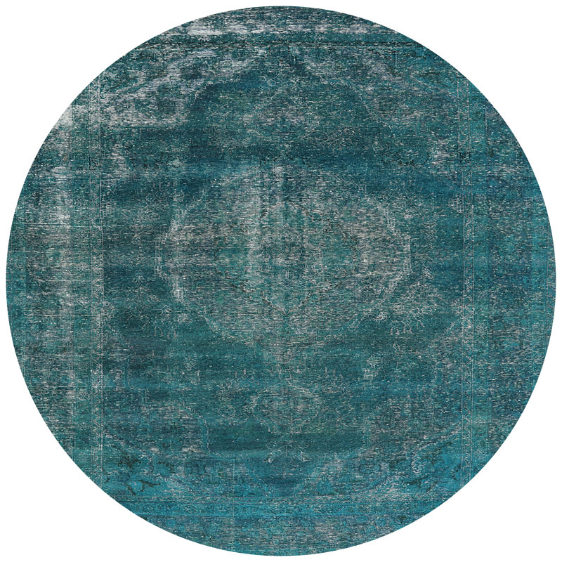 Tapis bleu sarcelle / gris Rockefeller, Rond 8 pi