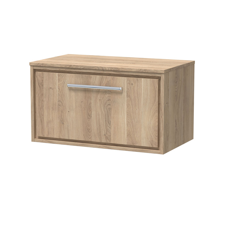 Hudson Reed Lille 600mm Antique Oak 1 Drawer Wall Hung Vanity Unit With Co-ordinating Worktop, Bleached Oak, 80.5cm W
