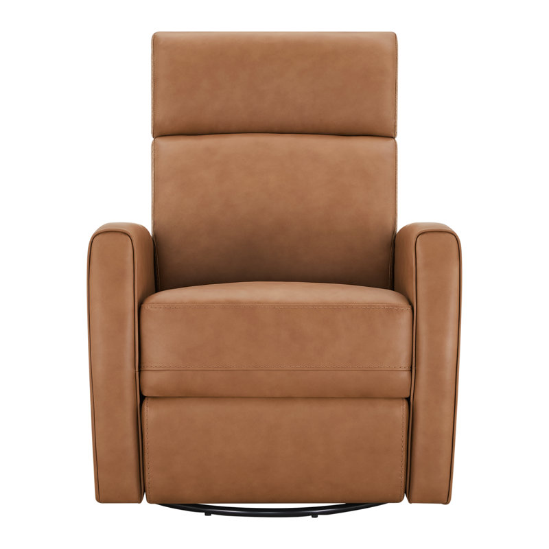 Top Grain Genuine Leather Power Swivel Glider Recliner with Dual Armrests （Set of 2), Aline Butternut