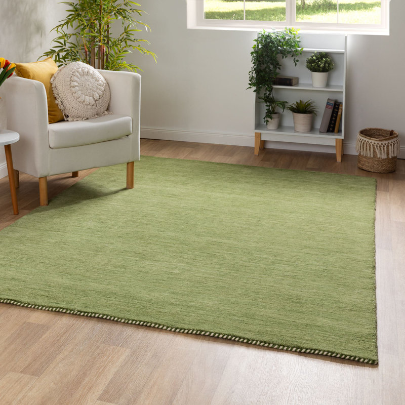 Elno Wool Hand Woven Area Rug, Rectangle 240cm x 290cm, Green
