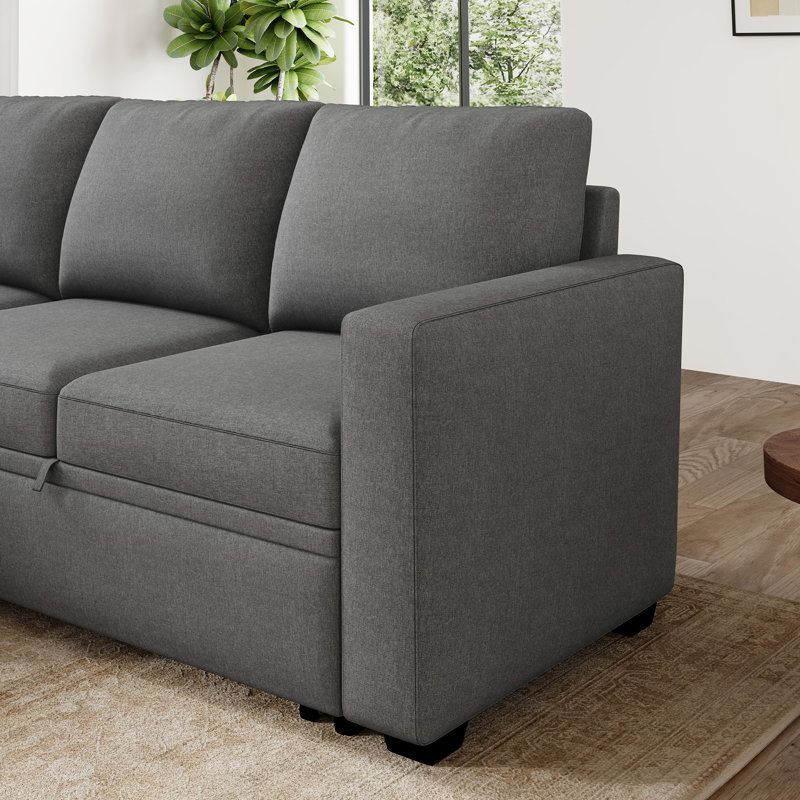 Canapé-lit modulaire en L avec rangement, Polyester gris clair