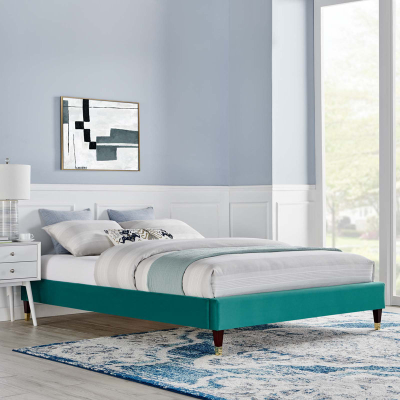 Structure de lit Harlow Performance, Double, Tissage uni bleu sarcelle