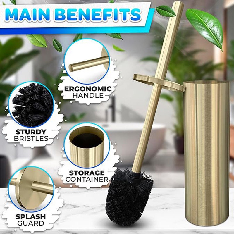 Brushed Gold Stainless Steel Toilet Brush and Holder Set