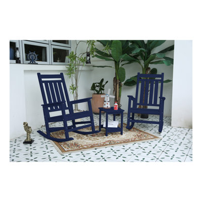 All Weather Rocking Chair Set with Side Table, 3-Piece Rocking Chair Set with Wood-Texture , (includes 2 Rocking Chairs and 1 Table)