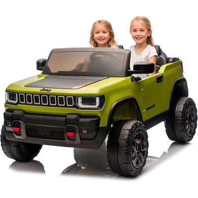 JJ2500 True Two Seat Electric Ride On Off Road SUV 24V 7AH Rechargeable Battery Dual 555 Motors Remote Control Pre Paired Green Plastic Wheels Outdoor Adventure Toy for Children