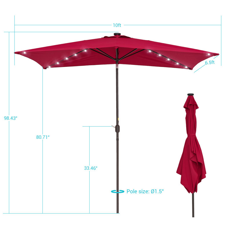 Parasol de marché rectangulaire 10 'x 6,5' avec manivelle, Rouge