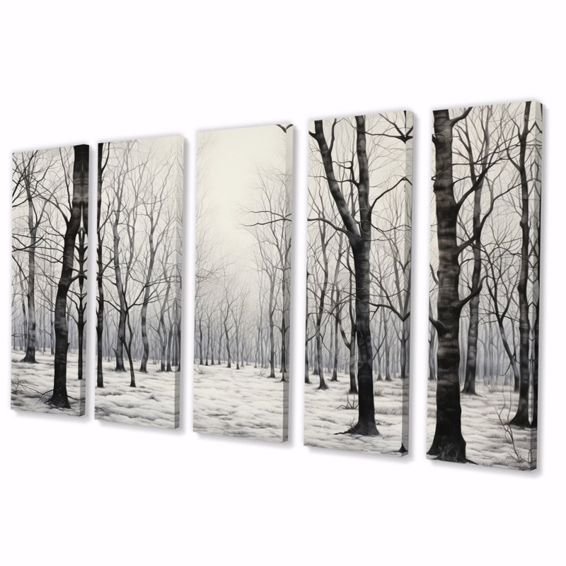 «Grey Forest Whispering Woods on Canvas», reproduction de 5 pièces