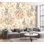 Papier peint adhésif mural jaune et rose avec motif floral bohémien et lapins papillons rétro auto-adhésifs, papier contact mural amovible pour le salon Chambre à coucher H 100 po x l 144 po