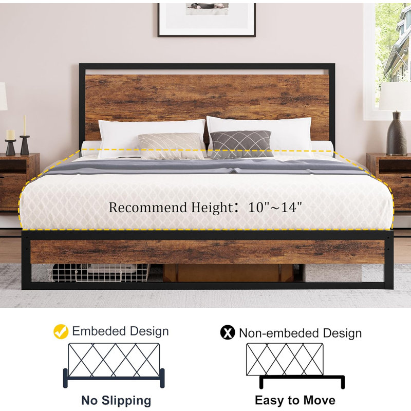 12 Inch Platform Bed Frame With Headboard And Footboard, Mattress Foundation, King