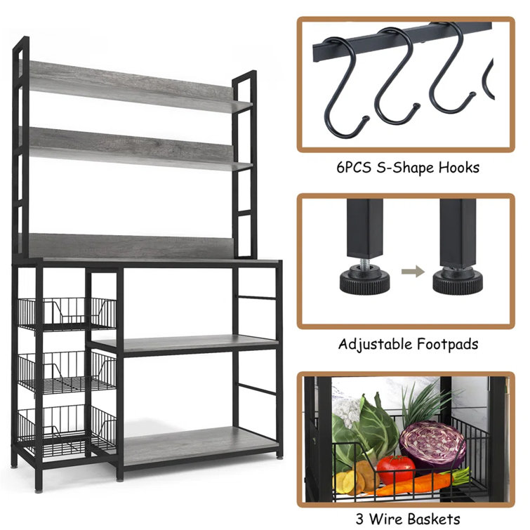 Flynama 4-storey Kitchen Storage Rack Vertical Microwave Oven Rack with Wheels for Kitchens Restaurants in Black